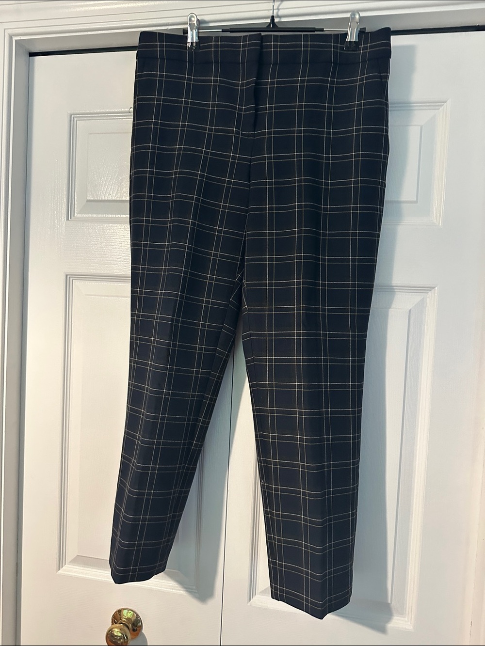 Ann Taylor Kate Fit Black Plaid Straight-Leg Dress Pants